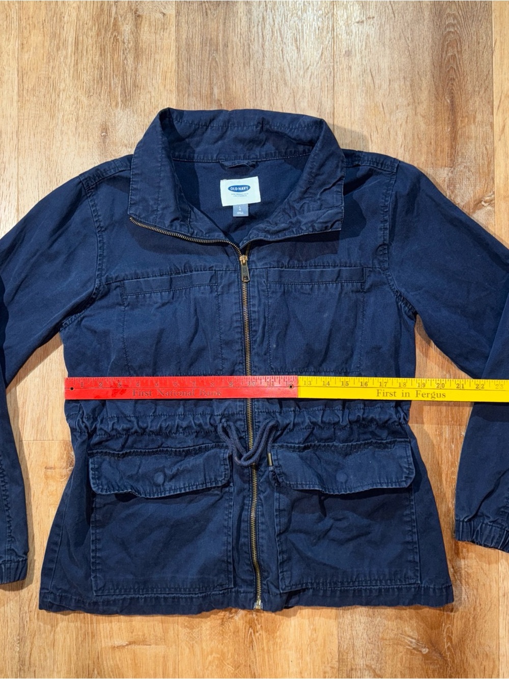 Old Navy Utility Jacket Women’s L Cotton Zip Pocket Coat Parka Belted Blue